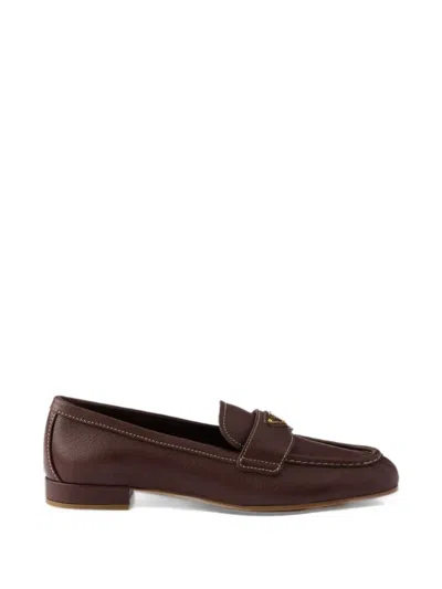 Prada Leather Loafers In Brown