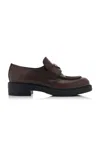 Prada Triangle-logo Leather Loafers In Brown