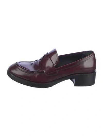 Pre-owned Prada Leather Loafers In Burgundy