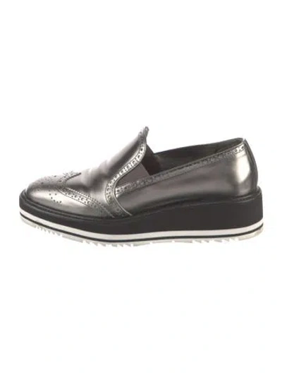 Pre-owned Prada Leather Loafers In Gray