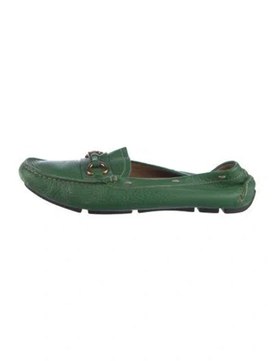 Pre-owned Prada Leather Loafers In Green