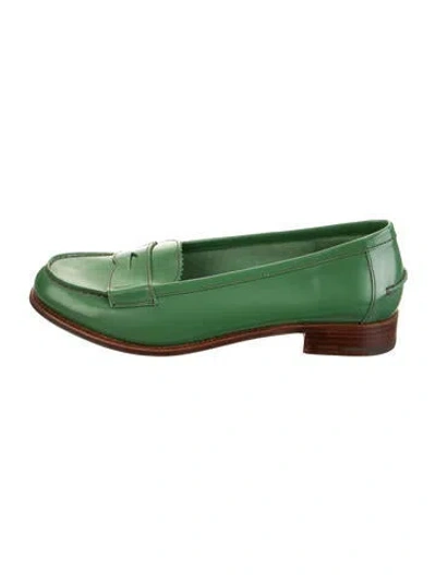 Pre-owned Prada Leather Loafers In Green