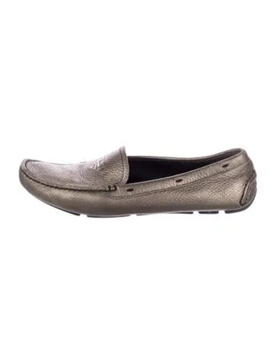 Pre-owned Prada Leather Loafers In Metallic/neutrals