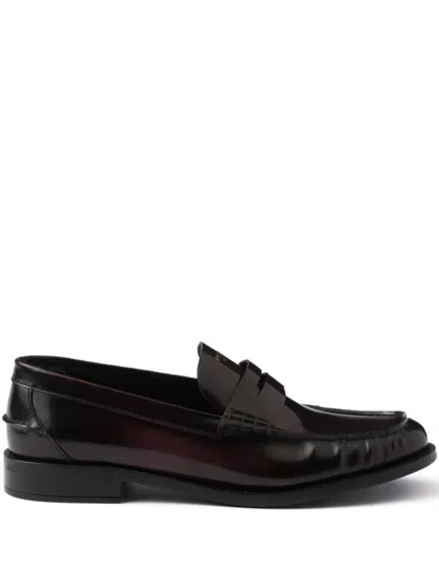 Prada Leather Loafers In Red
