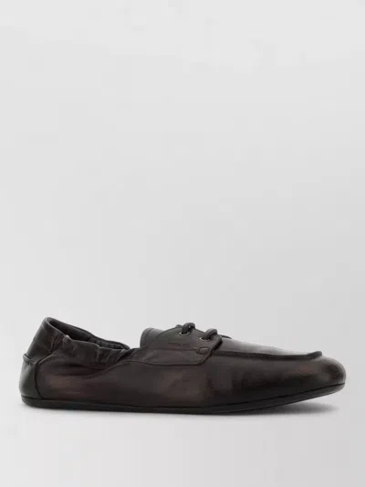 Prada Leather Loafers Round Toe Rubber Sole In Brown
