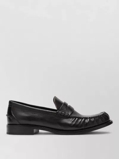 Prada Leather Loafers Round Toe Rubber Sole In Black