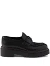 Prada Chocolate Black Brushed Leather Moccasin Women In Schwarz