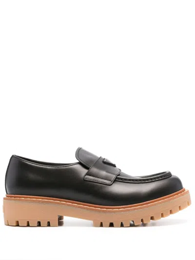 Prada Black Leather Loafers In Nero