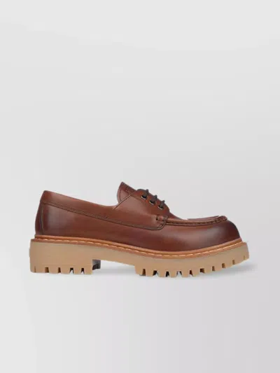 Prada Leather Loafers Stitched Lug Sole