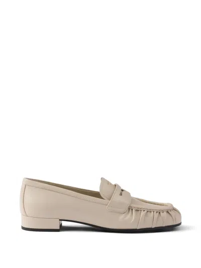 Prada Cream Calf Leather Bos Taurus Slip-on Loafers In Neutral