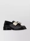 Prada Leather Loafers With Block Heel And Metallic Detail In Black