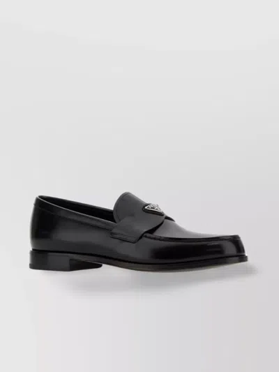 PRADA LEATHER LOAFERS WITH LOW BLOCK HEEL