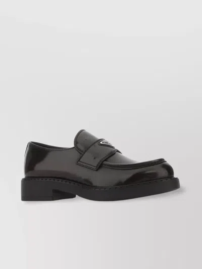 Prada Leather Loafers With Patent Finish In Gray