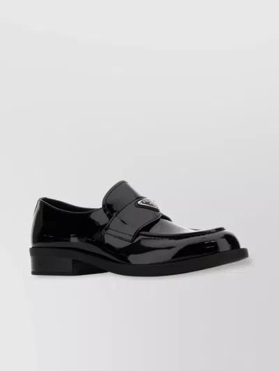 Prada Leather Loafers With Patent Finish And Round Toe In Black