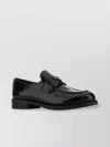 Prada Leather Loafers With Round Toe And Decorative Buckle