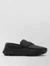 Prada Leather Loafers With Round Toe And Rubber Sole In Black