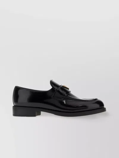 Prada Leather Loafers With Round Toe And Shiny Finish In Black