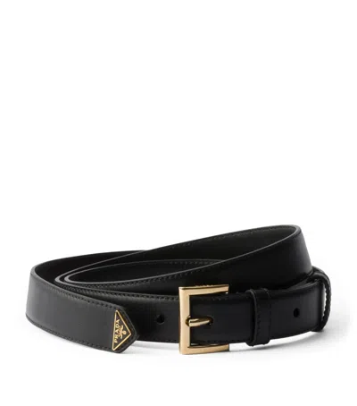 Prada Leather Logo Belt In Black