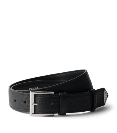 Prada Leather Logo Belt In Black