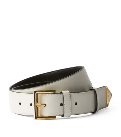 Prada Leather Logo Belt In White