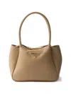 Prada Leather Logo-detail Tote Bag In Neutral