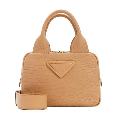 Prada Leather Logo Handbag In Nude