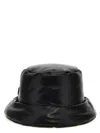 Prada Triangle-logo Patent-leather Bucket Hat In Black