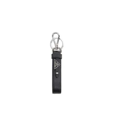 Prada Saffiano Leather Keychain Accessories In Black
