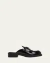 Prada Leather Logo Loafer Mules In Nero