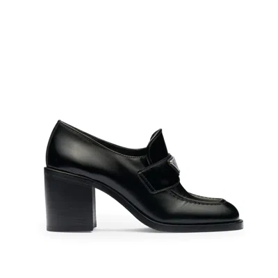 Prada Block-heel Brushed-leather Loafers In Black