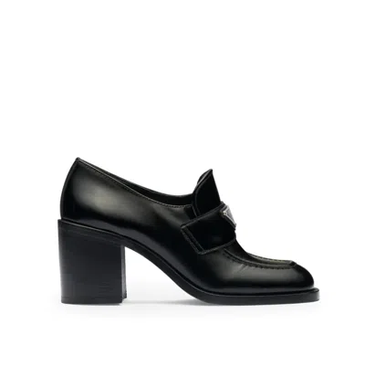 Prada Leather Logo Loafers In Black