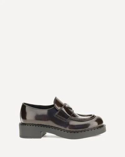 Prada Leather Logo Loafers In Brown