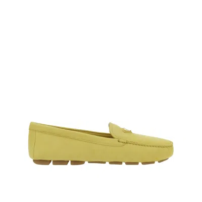 Prada Leather Logo Loafers In Green