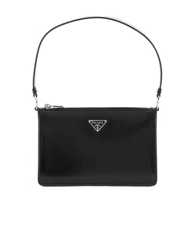 Prada Leather Logo Mini Handbag In Black