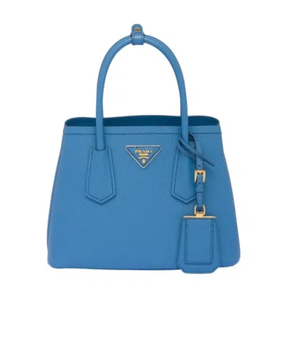 Prada Leather Logo-patch Shoulder Bag In Blue