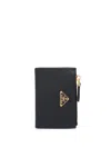 Prada Leather Logo Plaque Card Holder In Black