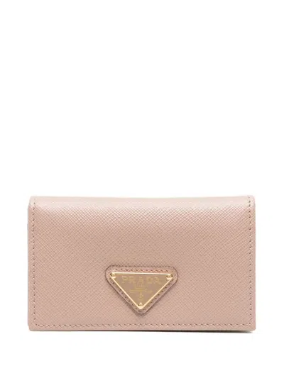 Prada Leather Logo-plaque Purse In Neutrals