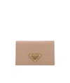 Prada Small Triangle-logo Plaque Leather Wallet In Nude