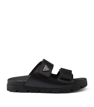 Prada Leather Strap Sandals In Black