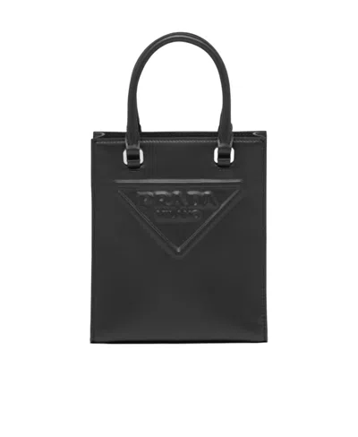Prada Leather Logo Todd Handbag In Black