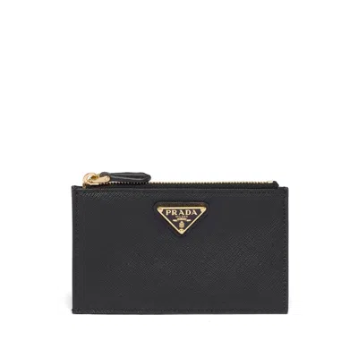 Prada Leather Logo-plaque Card Holder In Black