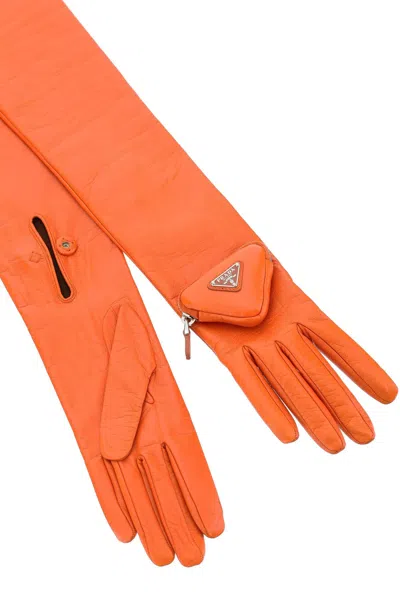 Prada Leather Long Gloves With Pouch In F0049