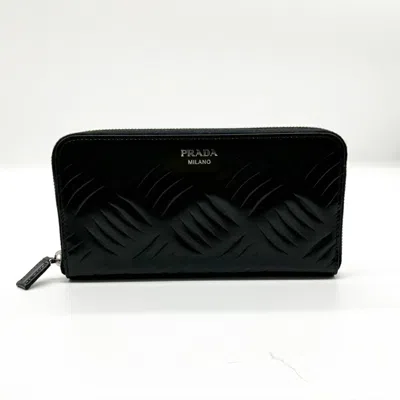 Pre-owned Prada Leather Long Wallet (bi-fold) () In Black