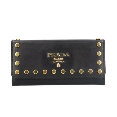 Pre-owned Prada Leather Long Wallet (bi-fold) () In Black