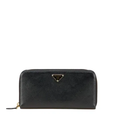 Pre-owned Prada Leather Long Wallet (bi-fold) () In Black