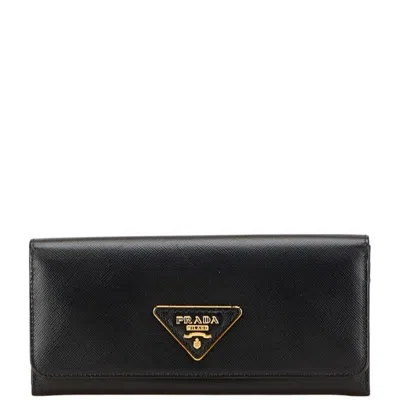 Pre-owned Prada Leather Long Wallet (bi-fold) () In Black