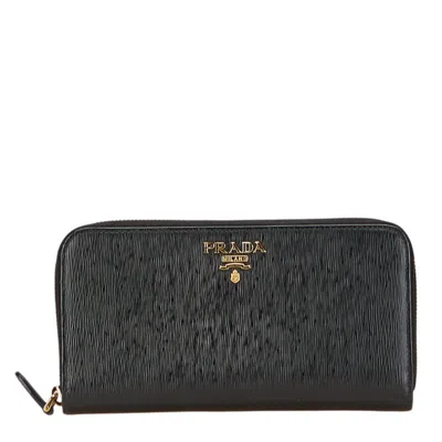 Pre-owned Prada Leather Long Wallet (bi-fold) () In Black