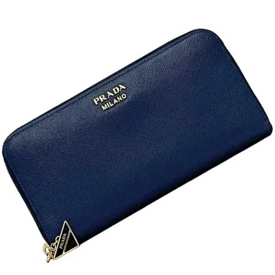 Pre-owned Prada Leather Long Wallet (bi-fold) () In Blue