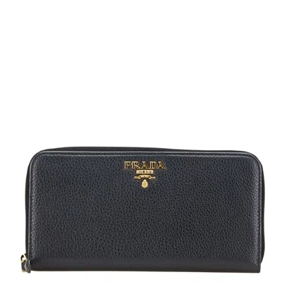 Pre-owned Prada Leather Long Wallet (bi-fold) () In Blue