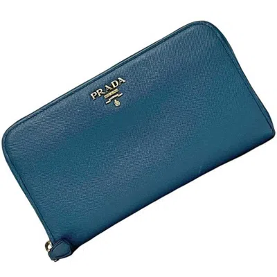 Pre-owned Prada Leather Long Wallet (bi-fold) () In Blue